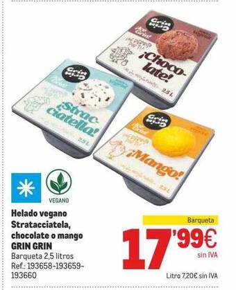 Makro Helado Vegano Stratacciatela, Chocolate O Mango Grin Grin oferta