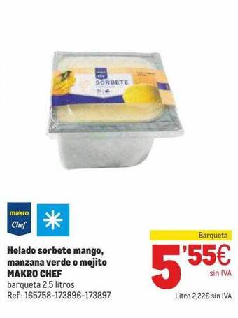 Makro Helado Sorbete Mango, Manzana Verde O Mojito Makro Chef oferta