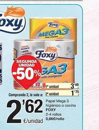 SPAR Fragadis Segunda Unidad -50% Papel Mega 3 Higiénico O Cocina Foxy oferta