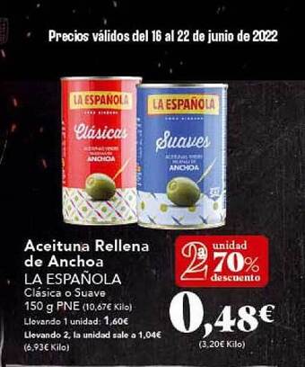 Gadis Aceituna Rellena De Anchoa La Española oferta