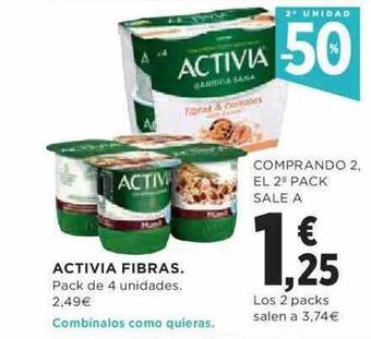 Hipercor 2a Unidad -50% Activia Fibras oferta