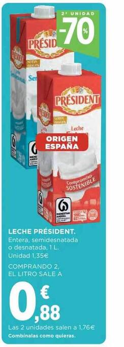 Hipercor 2a Unidad -70% Leche Président oferta