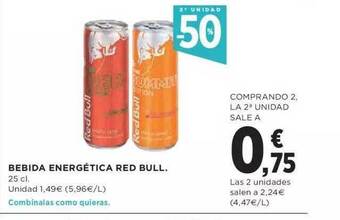 Hipercor 2a Unidad -50% Bebida Energética Red Bull oferta