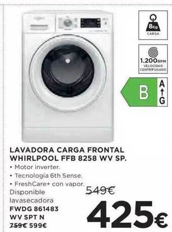 Hipercor Lavadora Carga Frontal Whirlpool Ffb 8258 Wv Sp. oferta