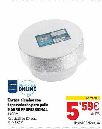 Makro Envase Alumino Con Tapa Redondo Para Pollo Makro Professional oferta