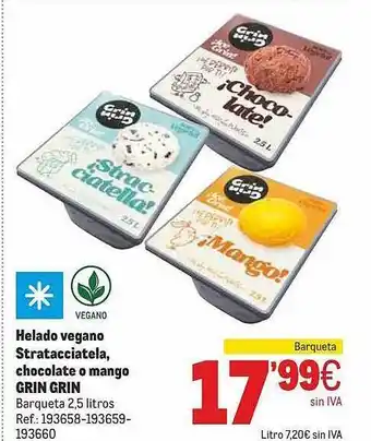 Makro Helado Vegano Stratacciatela, Chocolate O Mango Grin Grin oferta