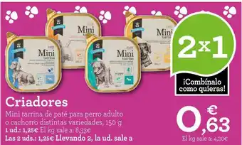 TiendAnimal Criadores Mini Tarrina De Paté Para Perro Adulto O Cachoro 150g oferta