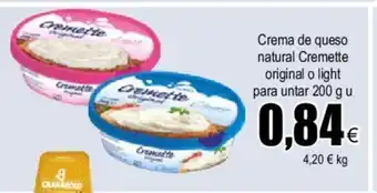 FROIZ Crema de queso natural Cremette original o light para untar 200 g u oferta
