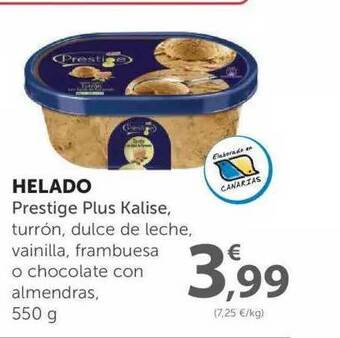 SPAR Helado Prestige Plus Kalise, turrón, dulce de leche, vainilla, frambuesa o chocolate con almendras 550g oferta