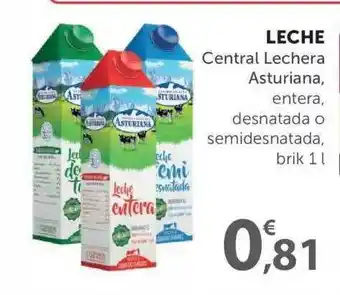 SPAR Leche Central Lechera Asturiana, entera, desnatada o semidesnatada, brik 1L1 L oferta