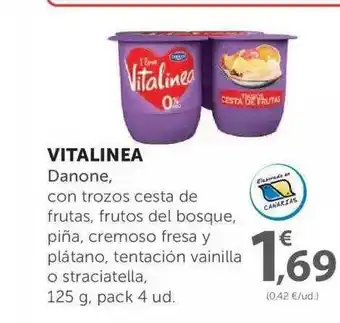 SPAR Vitalinea Danone, con trozos cesta de frutas, frutos del bosque,piña,cremoso fresa y plátano,tentación vainilla o straciatell oferta