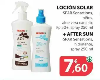 SPAR Loción Solar Spar Sensations, Niños, Aloe Vera Canario, FP 50+, Spary 250 Ml + After Sun Spar Sensations, Hidratante, Spray 2 oferta