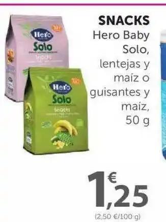 SPAR Snacks Hero Baby Solo, Lentejas Y Maíz O Guisantes Y Maíz, 50 G oferta
