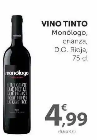 SPAR Vino Tinto Monólogo, Crianza, D.O. Rioja, 75cl oferta