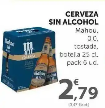 SPAR Cerveza Sin Alcohol Mahou, 0.0, Tostada, Botella 25Cl oferta