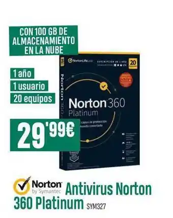 PCBox Norton Antivirus Norton 360 Platinum SYM327 oferta