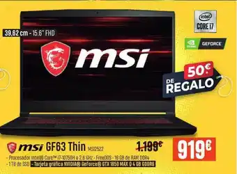 MSI GF63 Thin MSI2522 Computadora Portátil
