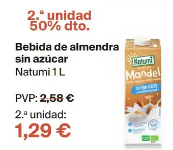 Bebida De Almendra Sin Azúcar Natumi 1 L