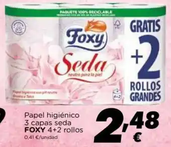 Supermercados Piedra Foxy Papel higiénico 3 capas seda 4+2 rollos oferta