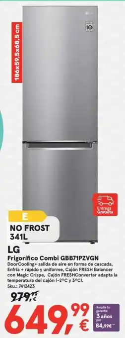 Worten LG Frigorifico Combi GBB71PZVGN No Frost 341L oferta