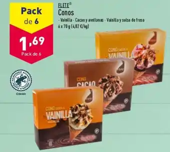 ALDI Flete Conos Vainilla Cacao avellanas Vainilla salsa de fresa 6x70g oferta