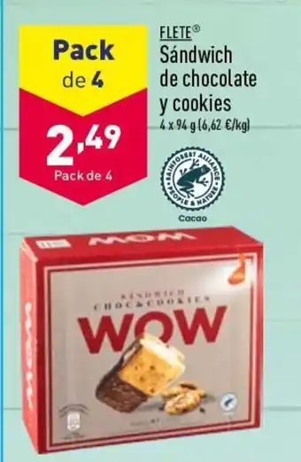 ALDI Flete Sándwich de chocolate y cookies 4 x 94 g oferta