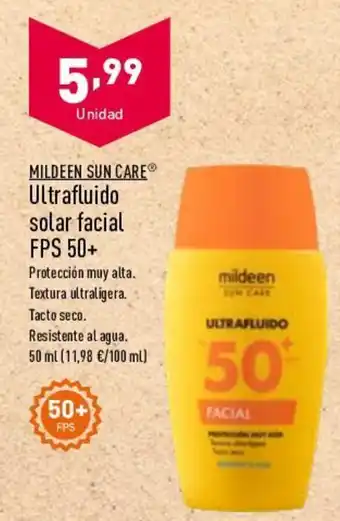 ALDI Mildeen Sun Care Ultrafluido solar facial FPS 50+ 50 ml oferta