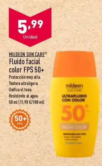 ALDI Mildeen Sun Care Fluido facial color FPS 50+ 50 ml oferta