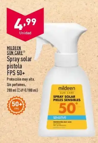 ALDI Mildeen Sun Care Spray solar pistola FPS 50+ 200 ml oferta