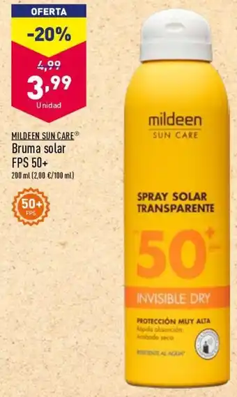 ALDI Mildeen Sun Care Bruma solar FPS 50 + 200 ml oferta