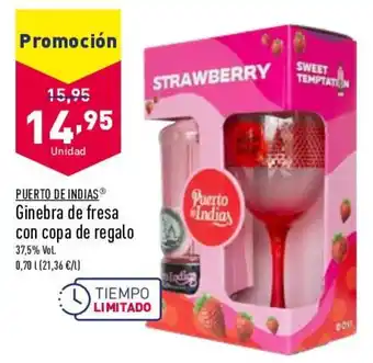 ALDI Puerto De Indias Ginebra de fresa con copa de regalo 0,70 l oferta