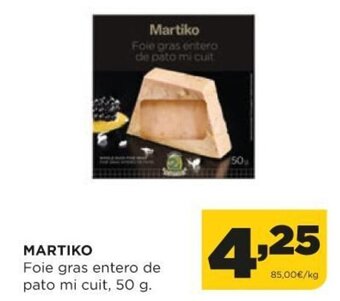Alimerka Martiko Foie gras entero de pato mi cuit, 50 g. oferta
