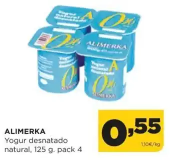 Alimerka Alimerka Yogur desnatado natural 125 g. pack 4 oferta