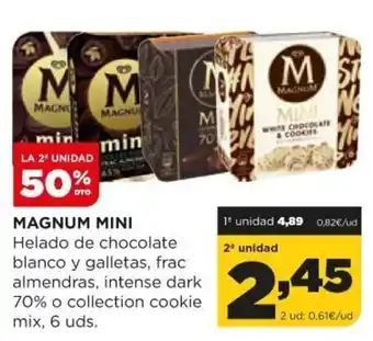 Alimerka Magnum Mini Helaodo de chocolate blanco y galletas,frac almendras, intense dark 70% o collection cookie mix 6 uds. oferta