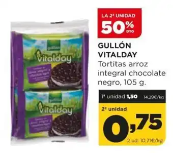 Alimerka Gullón Vitalday Tortitas arroz integral chocolate negro 105 g oferta
