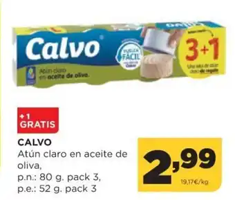 Alimerka Calvo Atún claro en aceite de oliva, p.n.:80 g pack 3, p.e.:52 g pack 3 oferta