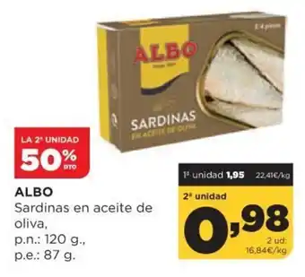Alimerka Albo Sardines en aceite de oliva, p.n.:120 g.,p.e.:87 g oferta