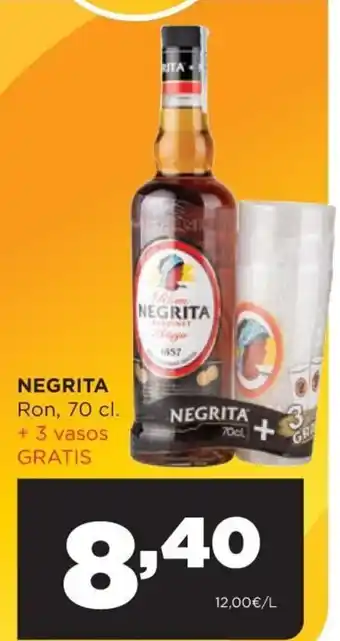 Alimerka Negrita Ron 70 cl + 3 vasos Gratis oferta
