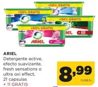 Alimerka Ariel Detergente active, efecto suavizante, fresh sensations o ultra oxi effect, 21 capsulas +11 gratis oferta