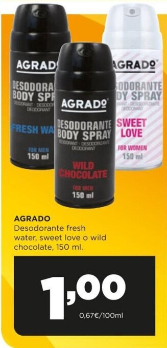 Alimerka Agrado Desodorante fresh water, sweet love o wild chocolate, 150 ml. oferta