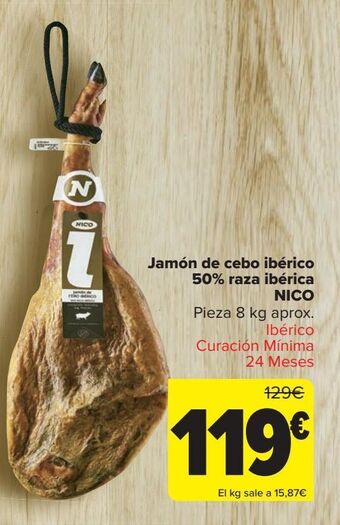 Carrefour Jamón de cebo ibérico 50% raza ibérica nico oferta