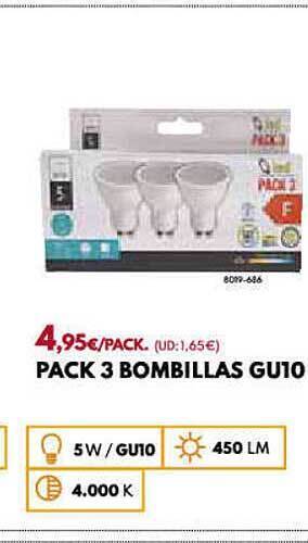 BricoCentro Pack 3 Bombillas Gu10 oferta