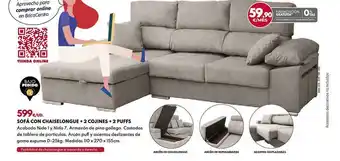 BricoCentro Sofá Con Chaiselongue + 2 Cojines + 2 Puffs oferta
