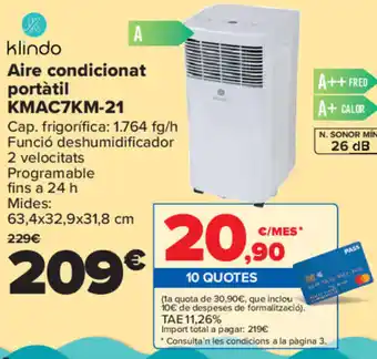 Carrefour klindo Aire condicionat portátil KMAC7KM-21 63,4 x 32,9 x 31,8 cm oferta