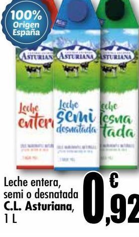 Unide Supermercados Leche entera, semi o desnatada c.l. asturiana oferta