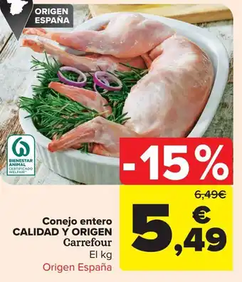 Carrefour Conejo entero calidad y origen carrefour oferta