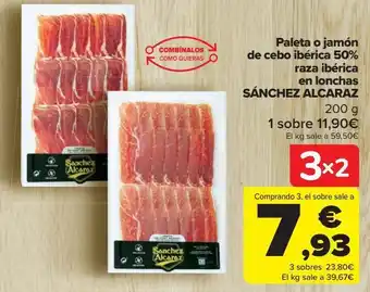 Carrefour Paleta o jamón de cebo ibérica 50% raza ibérica en lonchas sánchez alcaraz oferta
