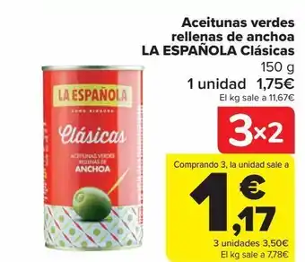Carrefour Aceitunas verdes rellenas de anchoa la española clásicas oferta