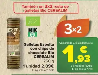 Carrefour Galletas espelta con chips de chocolate bio cerealim oferta