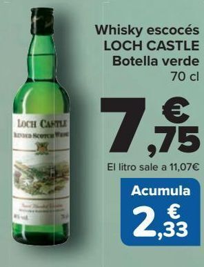 Carrefour Whisky escocés loch castle botella verde oferta